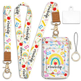Piefly Cute Rainbow Teacher Lanyard Wallet with ID Badge Holder, Small RFID Wallet Women Keychain Wristlet, Slim Credit Card Hol