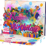 D4DREAM Musical Instrument Birthday Card - Music and Lights 3D Guitar Pop Up Birthday Cards for Adults and Kids with Envelopes, 