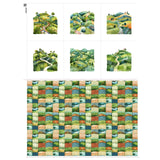 Patchwork Green Hills Cotton Fabric Panel - 6 Designs (10 10 inch Each) + Bonus Sheet 29.5 19.6 inch, 100% Cotton 140 GSM, Mad
