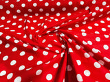 New Creations Fabric & Foam Inc, 60 Wide by Premium Polka Dot Poly Cotton Fabric (White Dot on Red, 5 Yards)