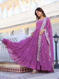 Wedani Pink Georgette Solid Anarkali Kurta For Women,LIGHT PURPLE,XL,,,