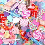 WILLBOND 50 Pieces Assorted Charms Cute Set Flatback Beads Making Kit Mixed Candy Sweets Resin Random Kawaii Candy Resin Ornamen