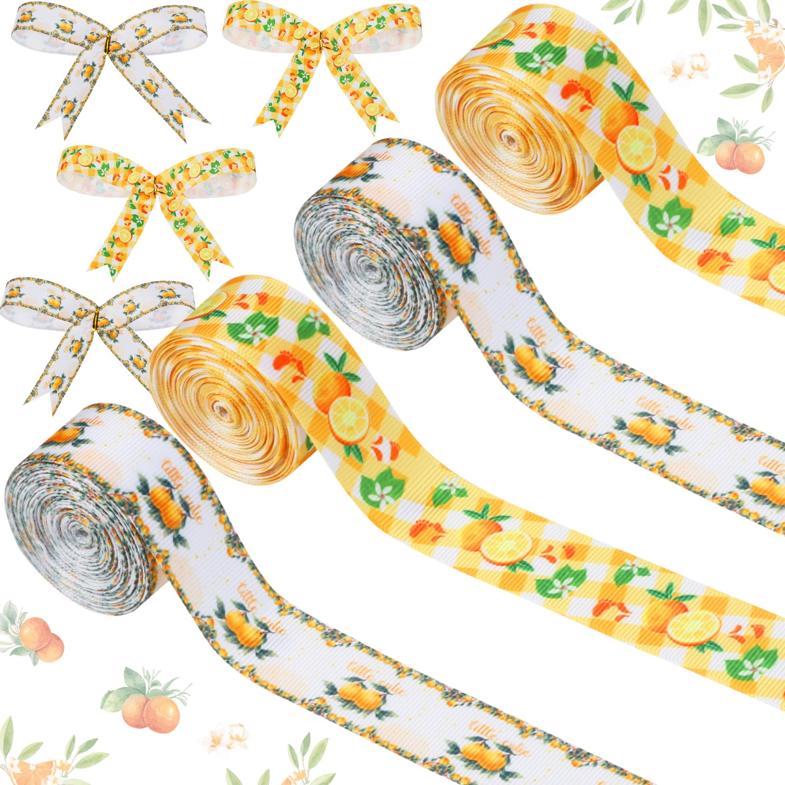 Cheerupp 4 Rolls Little Cutie Theme Ribbons, 20 Yards Craft Ribbons for Wreath Hair Bow Wrapping Gifts Packing, Orange Citrus Gr