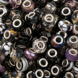 BERMRO 100pcs Large European Hole Beads Black Round Iridescent Acrylic Bead Fairy Wand Garden Beads for DIY Crafting Necklace Br