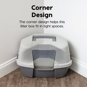 IRIS USA Corner Cat Litter Box Enclosure with Scoop, Small Cat Litter Box with Lid, Corner Litter Box Enclosure for Kittens to M