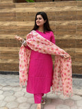 Gosriki Women'S Rayon Blend Printed Straight Kurta With Pant & Dupatta (Barhai Pink-Gs_S_Pink_Small),Pink,,B0DPZ8FVYG