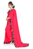 Oomph! Womens Printed Chiffon Sarees - Strawberry Pink