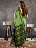 Satrani Women'S Cotton Blend Banarasi Jacquard Saree With Unstitched Blouse Piece (3831S122N_Pista Green & Dark Green)