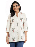 Libas Women'S Cotton Floral Printed Straight Kurti (29664_Off White_L)