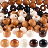 Pndeyo 50pcs 9x10mm Wooden Beads for Crafts, Round Large Hole Natural Wood Hair Bead, Vintage Wooden Spacer Beads for Macrame Ne
