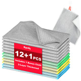 Byesly Non Scratch Wire Dishcloth, Metallic Fiber Cleaning Cloths 12+1 Pcs Mixed Set 3Layer & Microfiber Wire, for Dishes, Si