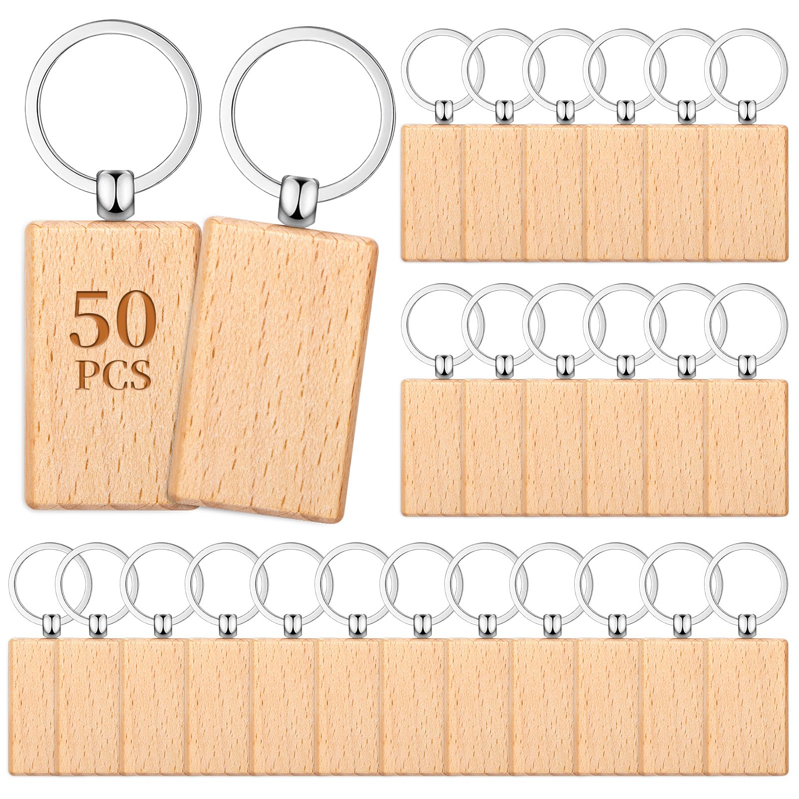 Yangbaga 50Pcs Natural Wood Slices-Wooden Keychain Blanks Unfinished Wood Slice for Laser Engraving,Christmas Crafts Wooden Circ
