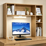 ALBASTOON 3 Tier Desktop Bookshelf with Rechargeable EyeFriendly LED Desk Light, Desk Hutch Organizer with 5 Shelves, Wooden De