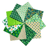 10 Pcs St. Patrick's Day Fabric Bundles 19.69x19.69 Inch Green Cloth with Shamrock Patterns Cute Quarters Fabric Bundle Lucky Cl