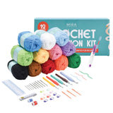 Mira HandCrafts Crochet Kit for Beginners - Essentials Set with 12 Acrylic Yarn Skeins and Other Knitting Accessories, Including