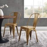 Modway Promenade Industrial Modern Steel Metal Bistro Dining Chairs In Gold - Set Of 2