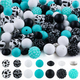 Sunrony 118Pcs Mixed Turquoise Black White Acrylic Rhinestone Spacer Print Silicone Beads for Keychain Making and Necklace Brace
