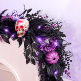 SHareconn 6FT Halloween Garland with Purple Lights Battery Operated and Timer, Pre-Lit Black Maple Leaves Garland Decorations fo
