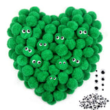 TOAOB Pack of 200 Green Pompoms for Arts and Crafts, Fluffy Puffs Balls with 100 Pieces Googly Eyes for DIY Craft Projects Home