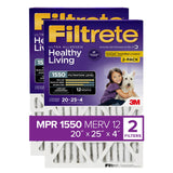 Filtrete 20x25x4(SlimFit), AC Furnace Air Filter, MPR 1550 DP, Healthy Living Ultra Allergen Deep Pleat, 2Pack, Fits Lennox & H