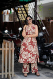 Gosriki Women'S Rayon Viscose A-Line Printed Kurta With Palazzo (Aadat Red-Gs_Xl_Red_X-Large),Red,,B0F491L755