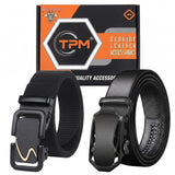 Tpm MenS Stylish Belt Combo Pack Of 2 | Heavy Duty Woven Belt | Automatic Metal Buckle Casual Belt For Men. Has100