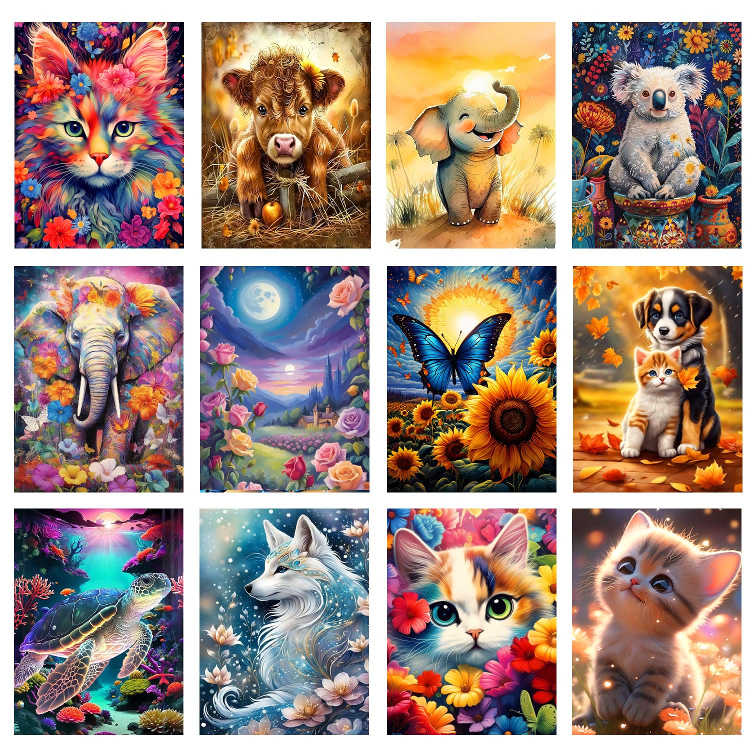 OXYSURE 12 Pack Diamond Painting Kits for Adults,Animal Cat Diamond Painting Set for Gift Home Wall Decor - 5D DIY Craft Kit wit