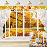 Autumn Window Photography Backdrop 7x5FT White Curtains Fall Forest Scene Background Autumn Thanksgiving Party Decorations Suppl
