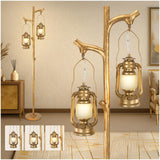 Scenekoy 68Tall Floor Lamp with Lanterns, Gold Standing Lamp Tree Trunk Finish, Dimmable Resin Corner Lamp Stand Up Light wi