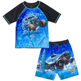 Monster Jam Megalodon Little Boys Rash Guard and Swim Trunks Outfit Set Blue 78