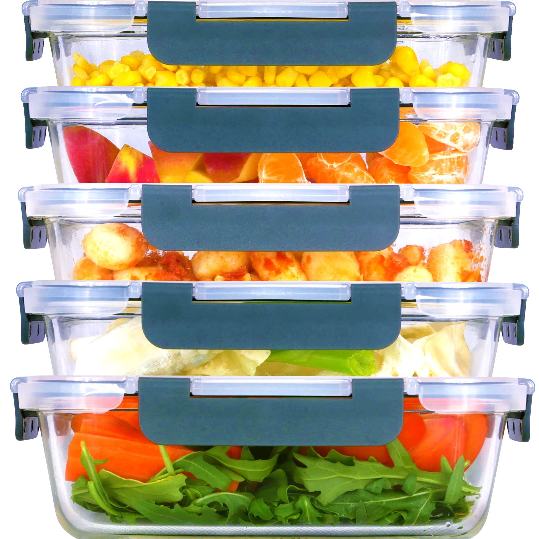 Brieftons Glass Meal Prep Containers: 5 Pack, 35 Oz with Airtight, Leakproof Snap Locking Lids, Perfect for Food Storage, Lunch 
