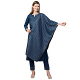 Gosriki Women'S Cotton Straight Kurta With Pant & Dupatta(Kptd-Cot-10052-Blue_L-Go_Blue_Large),Blue,,B09N8XRW52