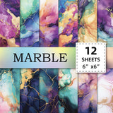 BLEDS 12 Sheet Scrapbooking Paper, 12 Designs 6x 6 Scrapbook Paper 160gsm Marble Scrapbooking Supplies SingleSide Printing fo