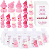 Deekin 50 Sets Pink Ribbon Rubber Duck Breast Cancer Month Gifts Mini Rubber Ducks with Glasses Hat with Card Organza Bags Bulk 