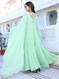 Wedani Georgette Sequins Work Anarkali Kurta Set For Women Light Green,LIGHT GREEN,XL,Georgette,Anarkali,
