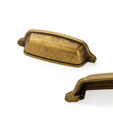 CABDM 10 Pack 3 inch(76 mm) Antique Brass Cabinet Cup Pulls Aged Gold Drawer Pulls Kitchen Hardware Vintage Brass Cabinet Handle