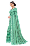 Shasmi Green Embroidered Embellished Georgette Sari With Blouse Piece Saree For Women Ribbion Sequance Sea Green