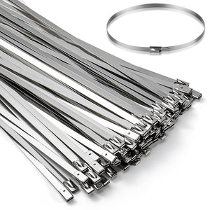 100PCS 11.8Inch Metal Cable Zip Ties - 304 stainless steel Heavy Duty Self-locking Cable Wire Tie Wrap for Fence Exhaust Wrappin