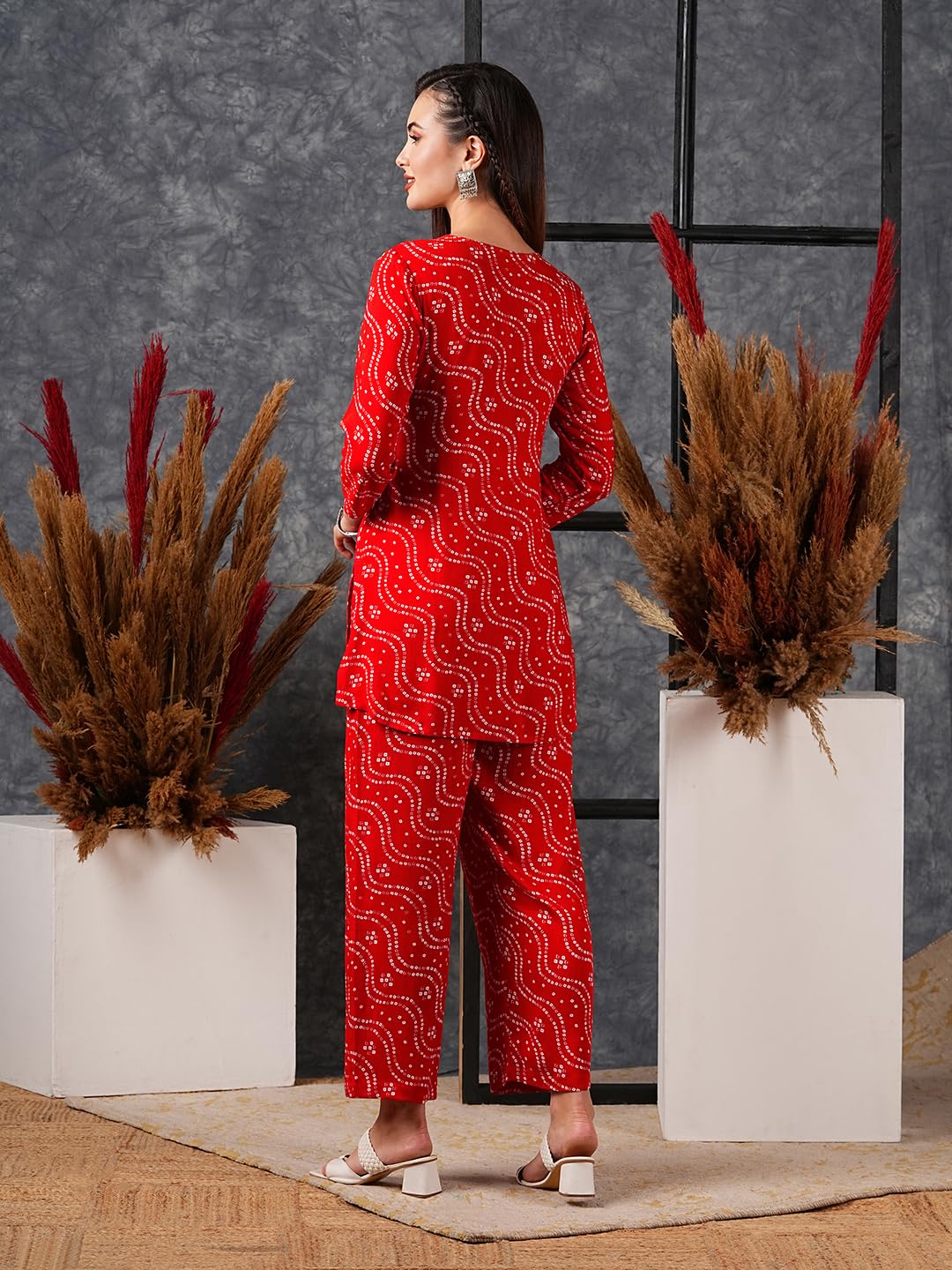 Gosriki Women'S Rayon Blend Bandhej Printed Ethnic Co-Ord Set (Nesta Red-Nl-Gs_Xxl_Red_Xx-Large),Red,2,B0D4ZFH5NJ