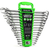 SWANLAKE 15-Piece SAE Wrench Set, V Notch Premium Combination Wrenchs Set, SAE 1/4 to 1-1/16, Max Torque, 12-Point, Chrome Vanad