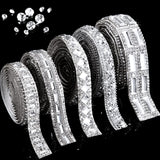 Xinnun 5 Rolls Rhinestone Ribbon Self-Adhesive Crystal Shiny Rhinestone Strips Bling Rhinestones Tape Resin Diamond Ribbon Roll 