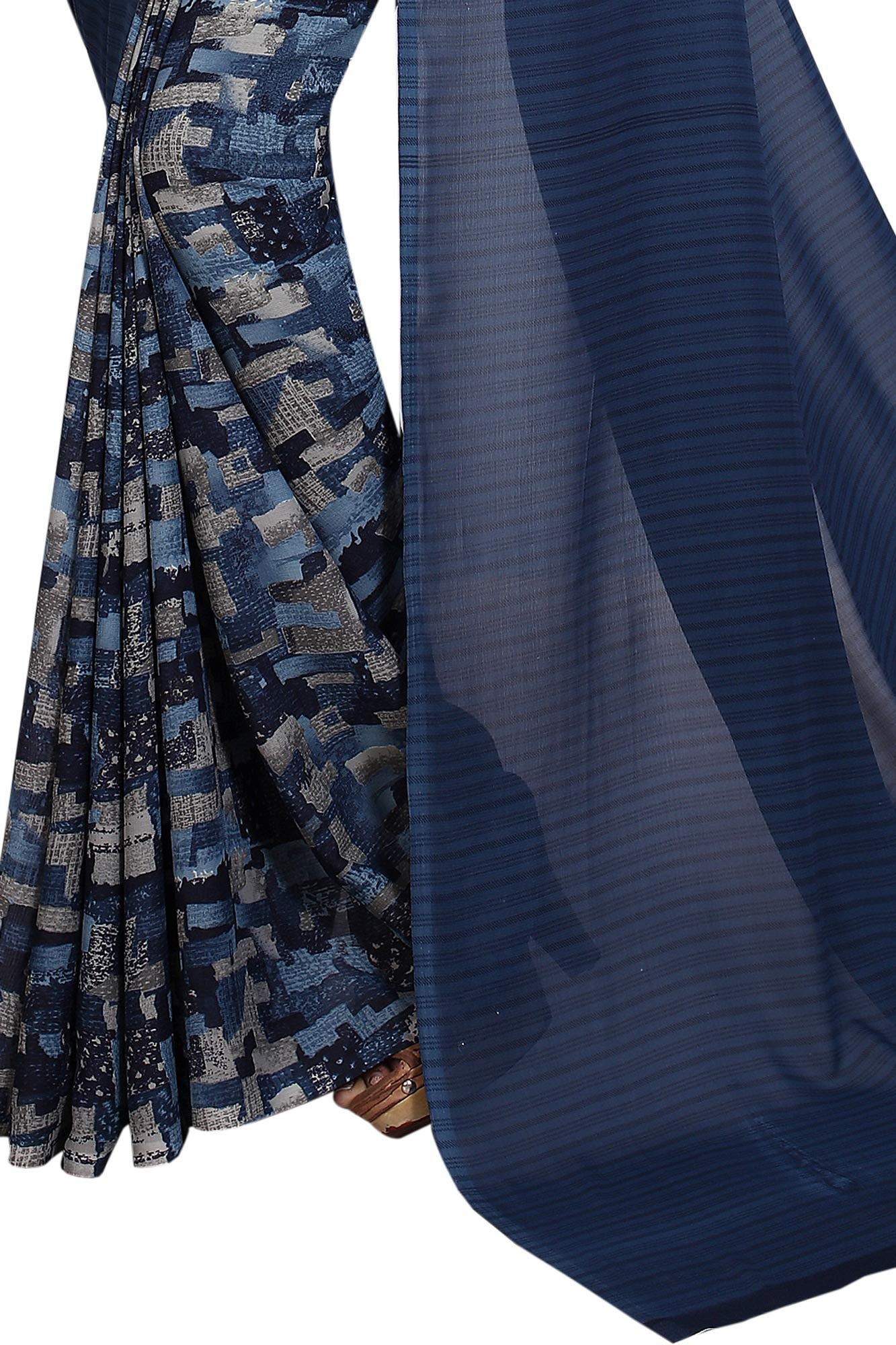 Anni Designer Women'S Dark Blue Color Georgette Ethnic Printed Tassels Border Saree With Blouse Piece(Half Ink Ssc_Dark Blue_Free Size),Dark Blue,Free,georgette,with blouse piece,saree