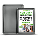 NutriChef 2-Piece Nonstick Cookie Sheet Baking Pan Set - Premium Bake Trays w/ Sleek Non-Stick Coating PFOA, PFOS, & PTFE Free -