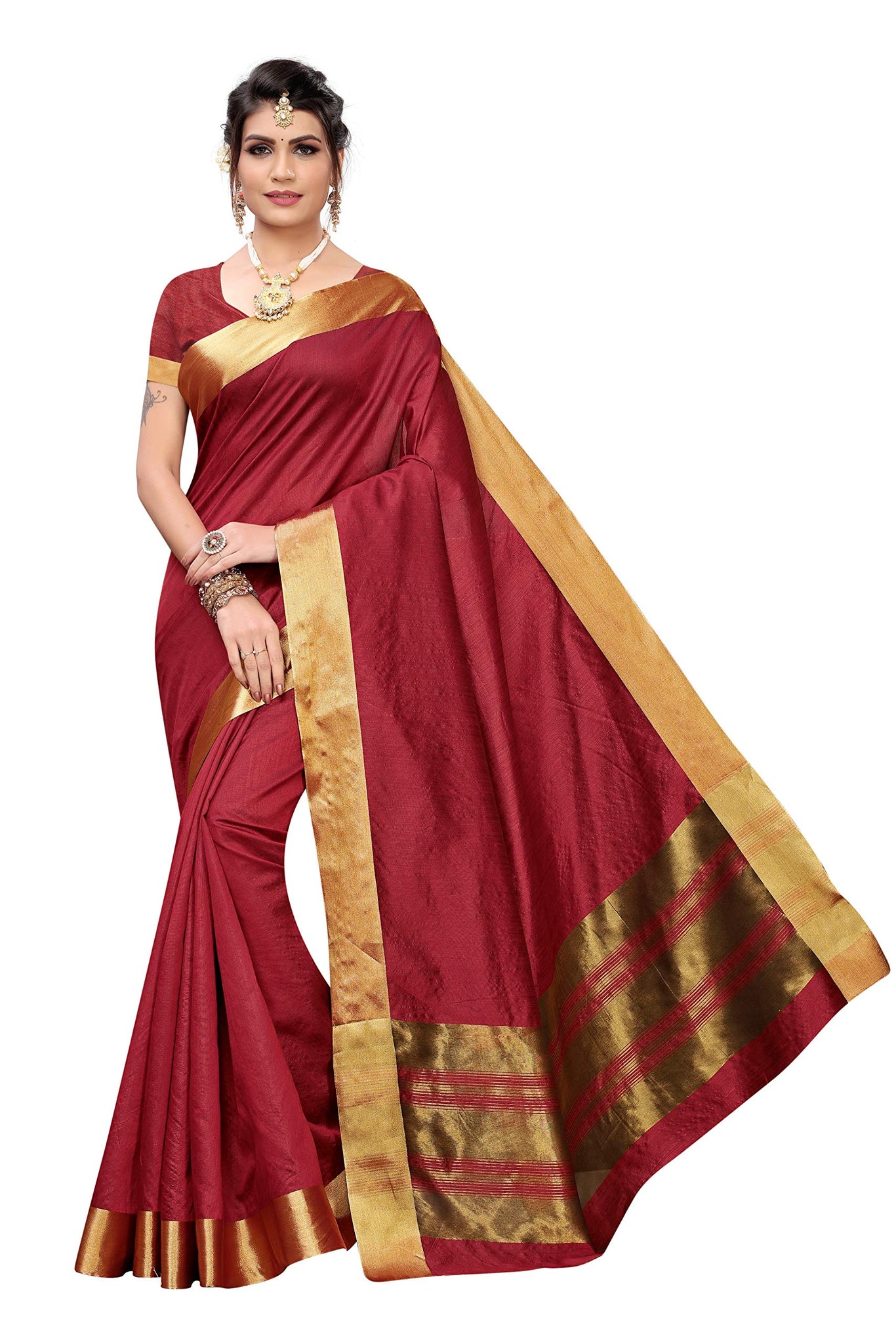 Gosriki Women'S Maroon Color Art Silk Plain Saree With Blouse Piece(Reva-Kerala Maroon_Free Size),Maroon,,B07XXQCCQC
