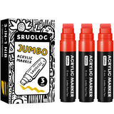 SRUOLOC 3 Jumbo Permanent Markers Red, 15mm Thick Wide Tip, Large Acrylic Paint Markers for Rock Painting, Poster, Graffiti, Sto