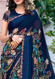Gosriki Women'S Georgette Blend Printed Saree With Blouse Piece (Maha-Blue-Gs_Blue_Free Size),Blue,,B0BJ747J4T