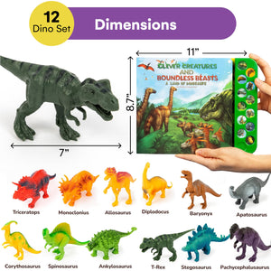 Li'l-Gen Dinosaur Toys for Kids 3-5 - Interactive Dinosaur Sound Book with Realistic Roars and 12 Large 7-Inch Dinosaur Figurine