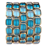 DADIFEN Glass Oval Beads Lake Blue 10x12mm 28pcs Rectangle Golden Edge Crystal Loose Beads for DIY Craft Jewelry Making