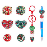 Magibeads 6Pcs Christmas Focal Beads Clay Rhinestone Pen Beads Red Green Heart Cube Round Sparkle Chunky Spacer Beads for Crafts
