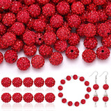 105pcs 10mm Rhinestone Beads for Jewelry Making, Red Shiny Round Disco Ball Beads Bulk, Sparkle Crystal Clay Christmas for Brace
